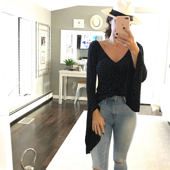 We The Free Tops - We The Free black polka dot wide sleeve shirt